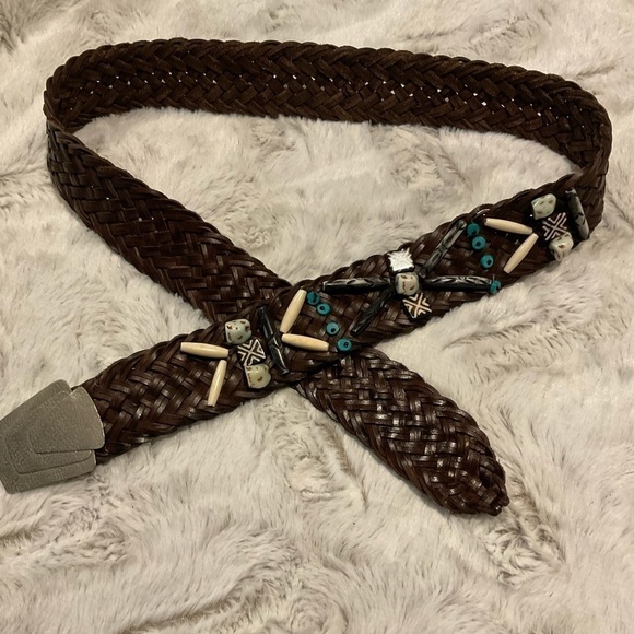 Accessories - WOMEN’S Woven Belt with Beaded Aztec Embellishment and Silver Buckle